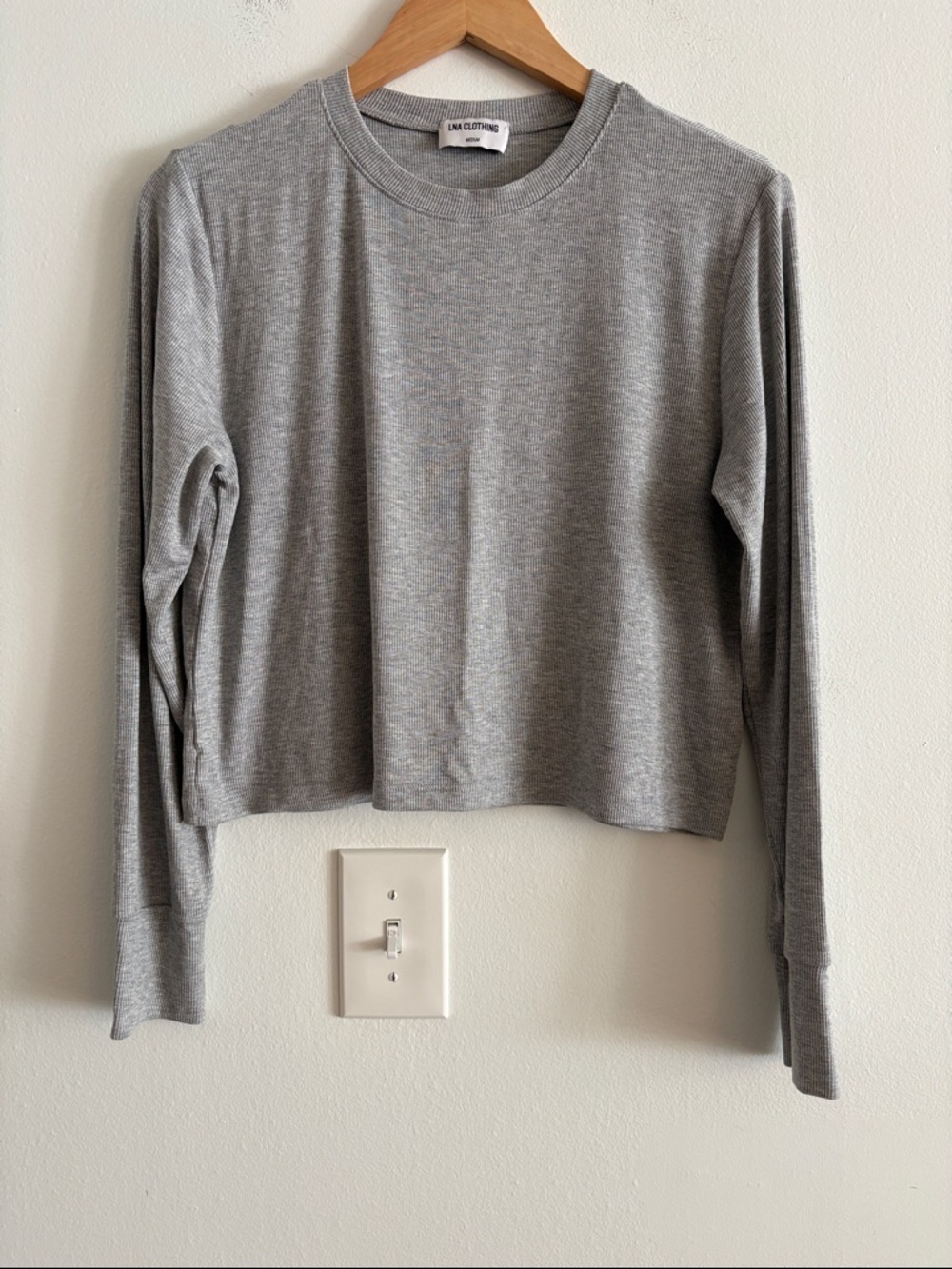 LNA Clothing Long Sleeve Ribbed Crop Tee Shirt Women’s Size Medium Gray